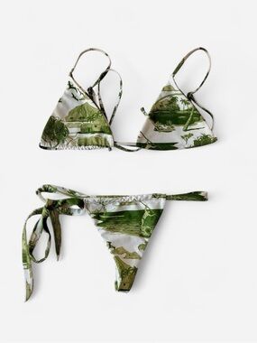 High Noon Green Tropical Print Triangle Tie Bikini Set
